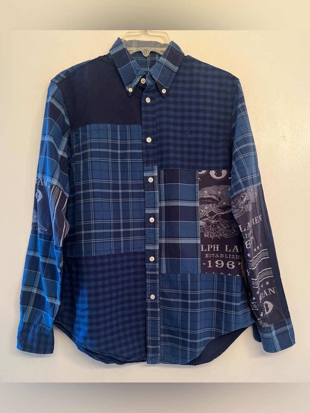 Polo Ralph Lauren Holiday collection Indigo Plaid Patchwork Button-Down Sz.M